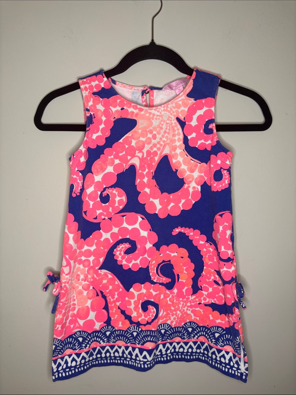 Lilly Pulitzer pink blue white octopus cotton stretch shift dress girls M 6-7